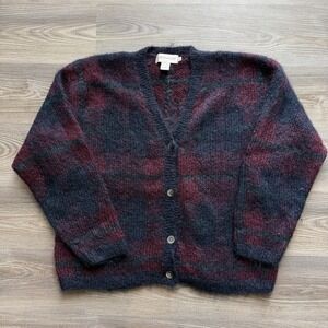 Vintage 90s Fuzzy Mohair Cardigan Grandpa Sweater Knit Grunge Large